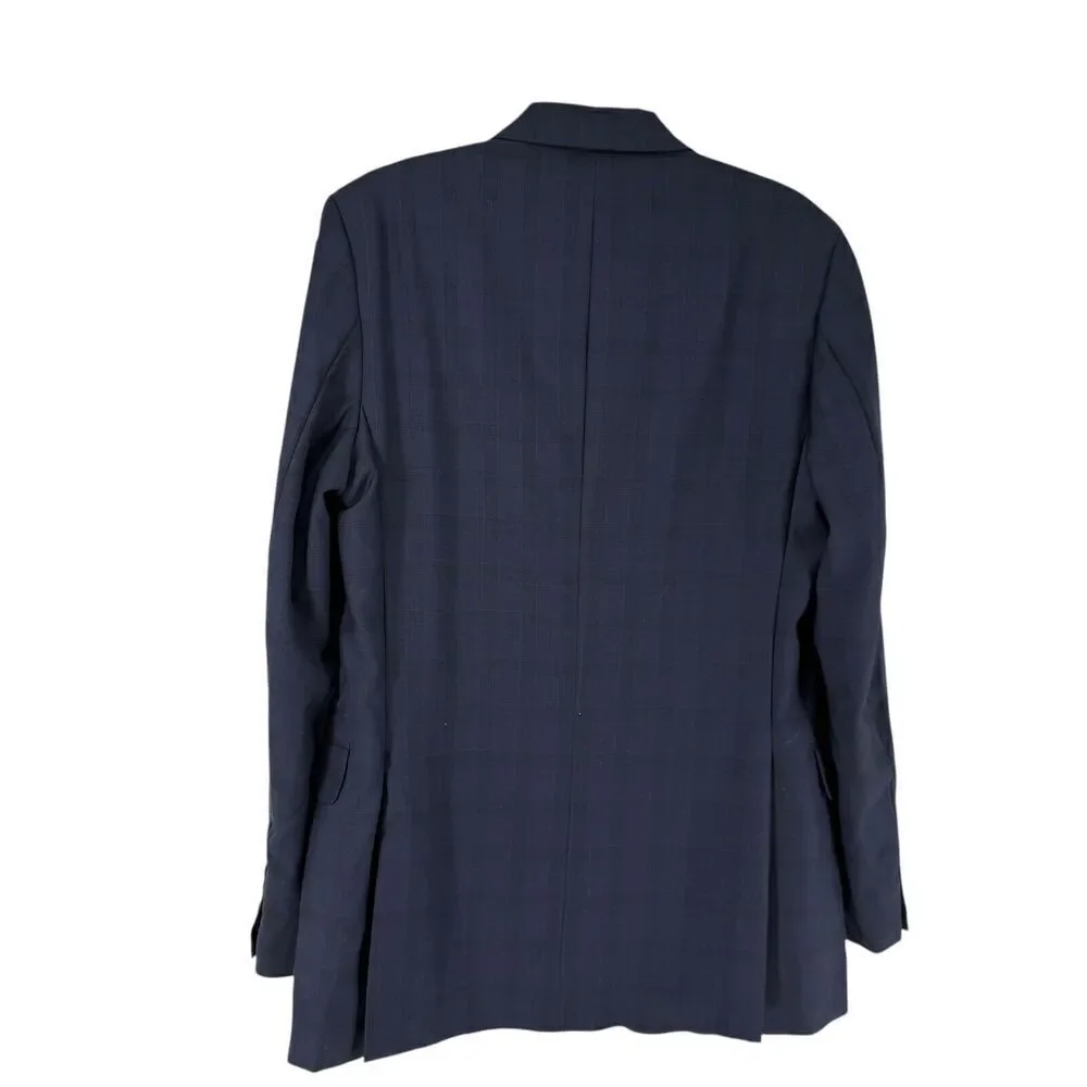 Ermenegildo Zenga Sport Coat Size 40 Slim Fit Navy Blue Plaid Traveller 5362